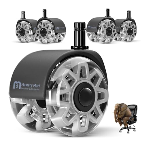 Mastery Mart Juego de 5 ruedas para silla de oficina de 10 mm, 70 mm de altura, ruedas para silla de oficina, ruedas para suelo duro, repuesto para alfombrillas protectoras de suelo, aptas para silla