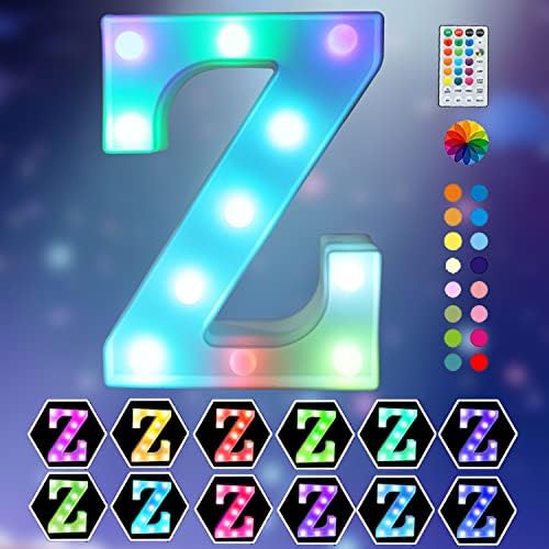 Light Up Colorful LED Marquee Letter Lights, 18 Colors Changing Alphabet Letters Sign with Remote Timer for Night Light Wedding Birthday Party Lamp Christmas Home Bar Decor- Colorful S