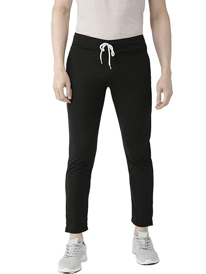 Men's Cotton Blend Slim Fit All Season Wear Track Pants (Solid, Black, 34)