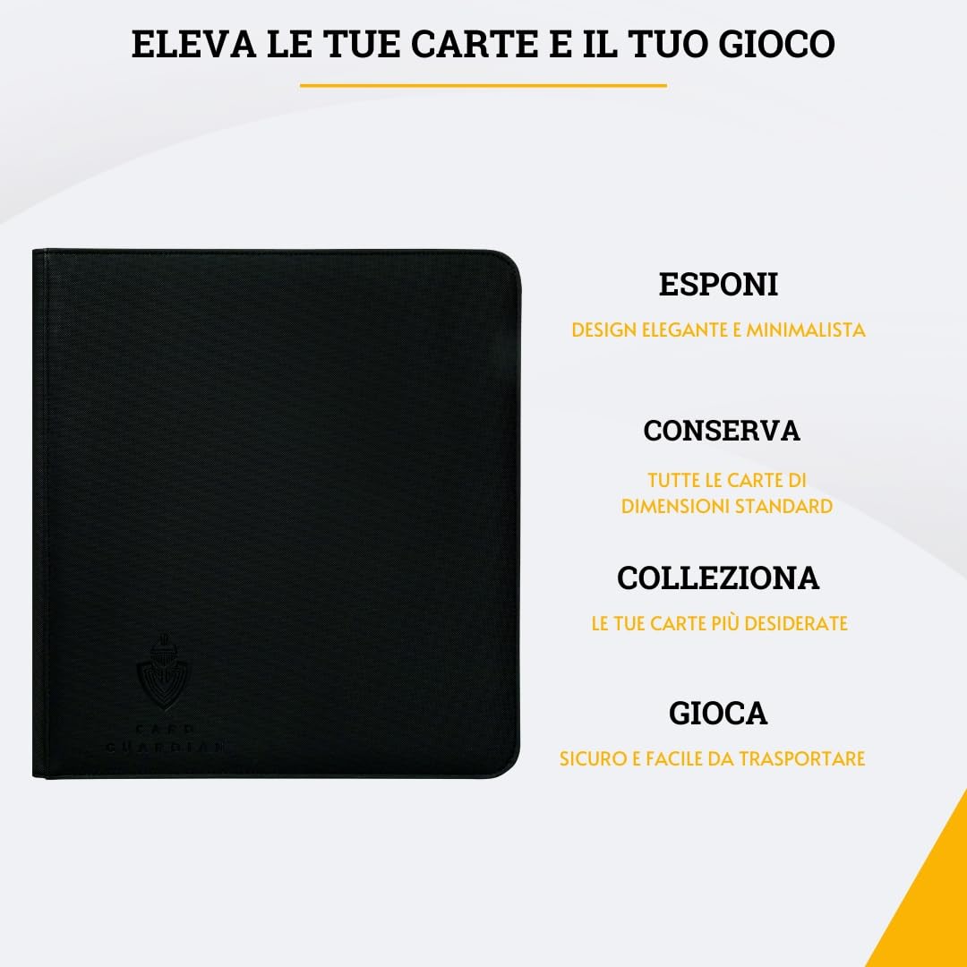 Card Guardian - Raccoglitore premium a 12 tasche con cerniera per 480 carte collezionabili TCG compatibile raccoglitore di carte per Yugioh Cards MTG (Nero)