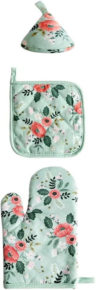 Oven Mitts, Heat Resistant Kitchen Oven Mitts with Insulating Pads and Pot Lid for Baking, Microwave, Grilling (Green)