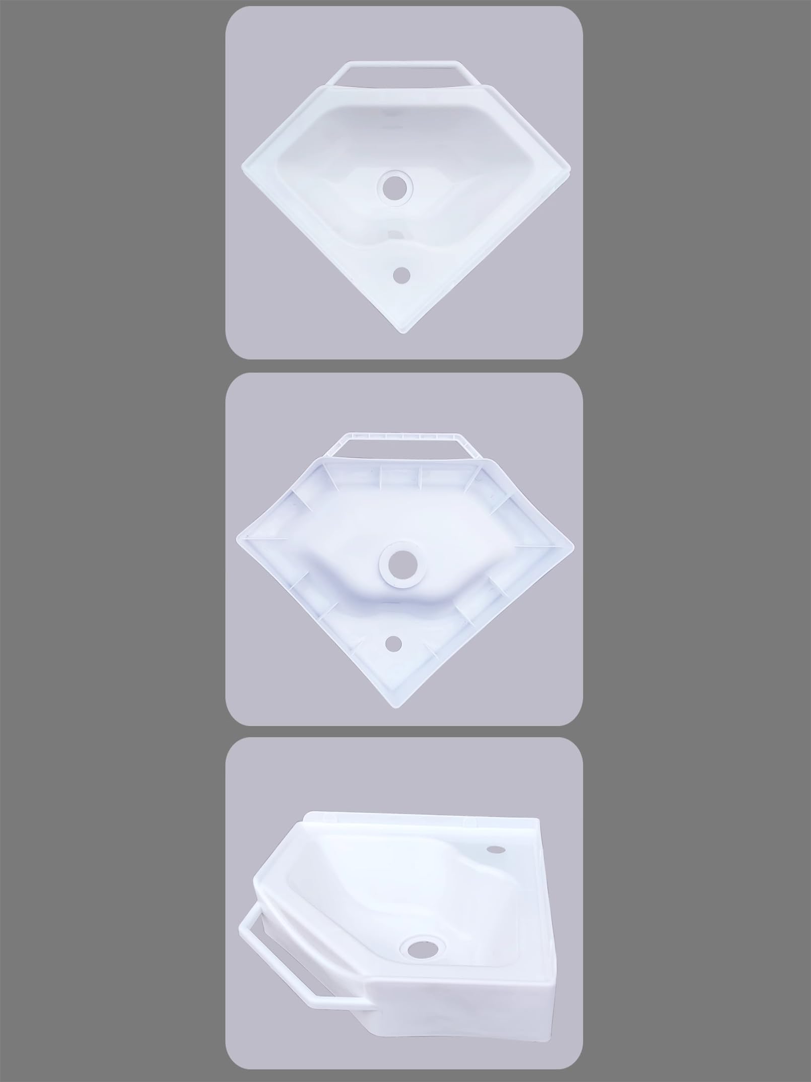 Fregadero esquinero de pared de 38 x 20 x 10 cm, de plástico, color blanco, para invitados, baño, camping, jardín, sótano, construcción, fregadero compacto para lavar a mano