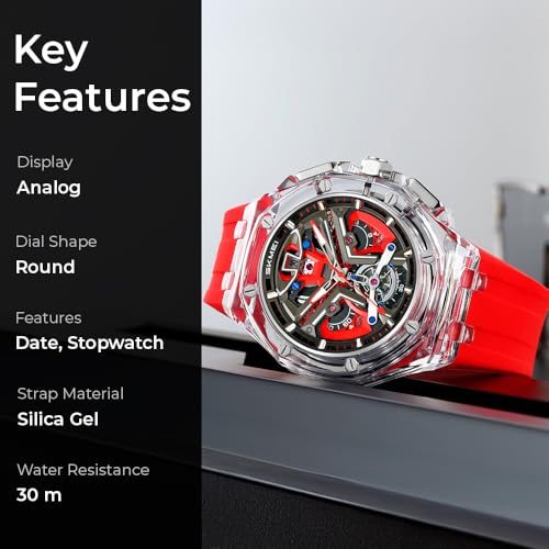 Image of SKMEI Stylish Analog Quartz Watch for Men - Trendy Transparent Case, 30M Water-Resistant, Durable Silicone Band, Lightweight Wristwatch with Date Display & Stopwatch-2426