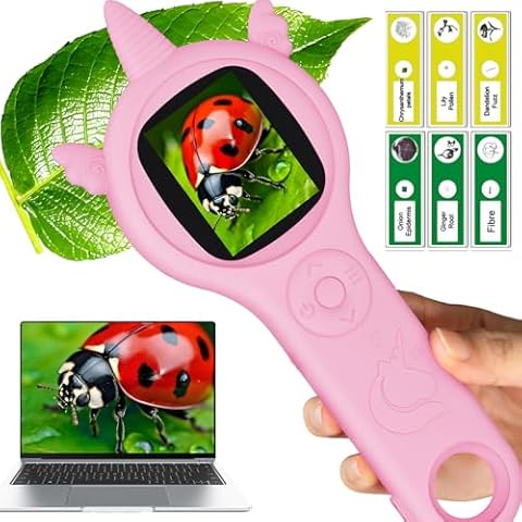 Microscope for Kids, Kids Microscope, Mini Digital Microscope for Kids Educational Science Toys, Christmas Birthday Gifts for Age 3 4 5 6 7 8 Girls&Boys (Pink) Cover