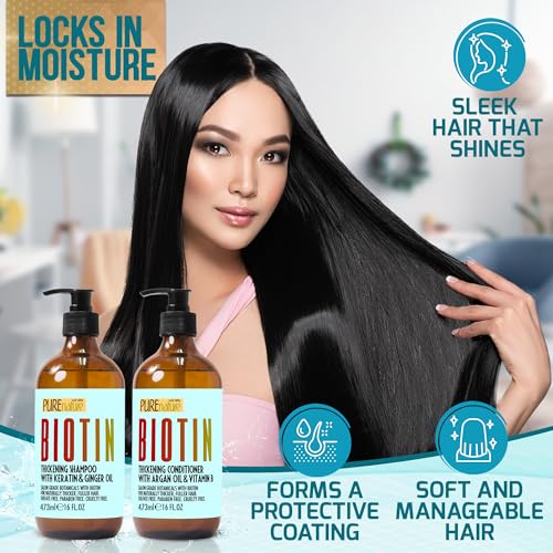 Image of Biotin Shampoo and Conditioner Set - Volume Boosting Formula for Men and Women to Help Thinning Hair - Sulfate and Paraben Free with Thickening Properties - Volumizing Products to Improve Fullness
