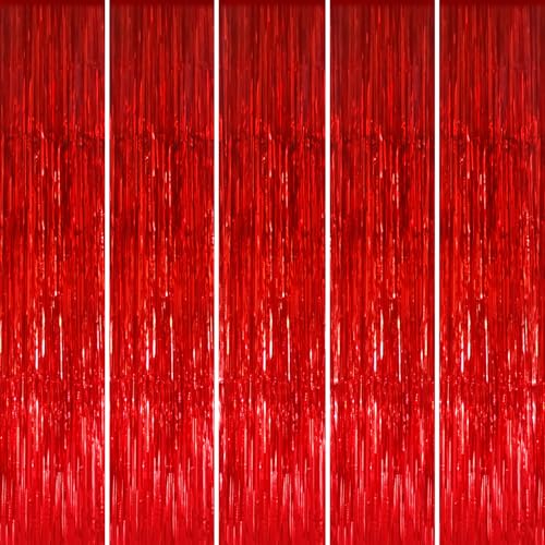 Image of GOER Red Metallic Tinsel Foil Fringe Curtains for Party Photo Backdrop Wedding Decoration 1m x 3m