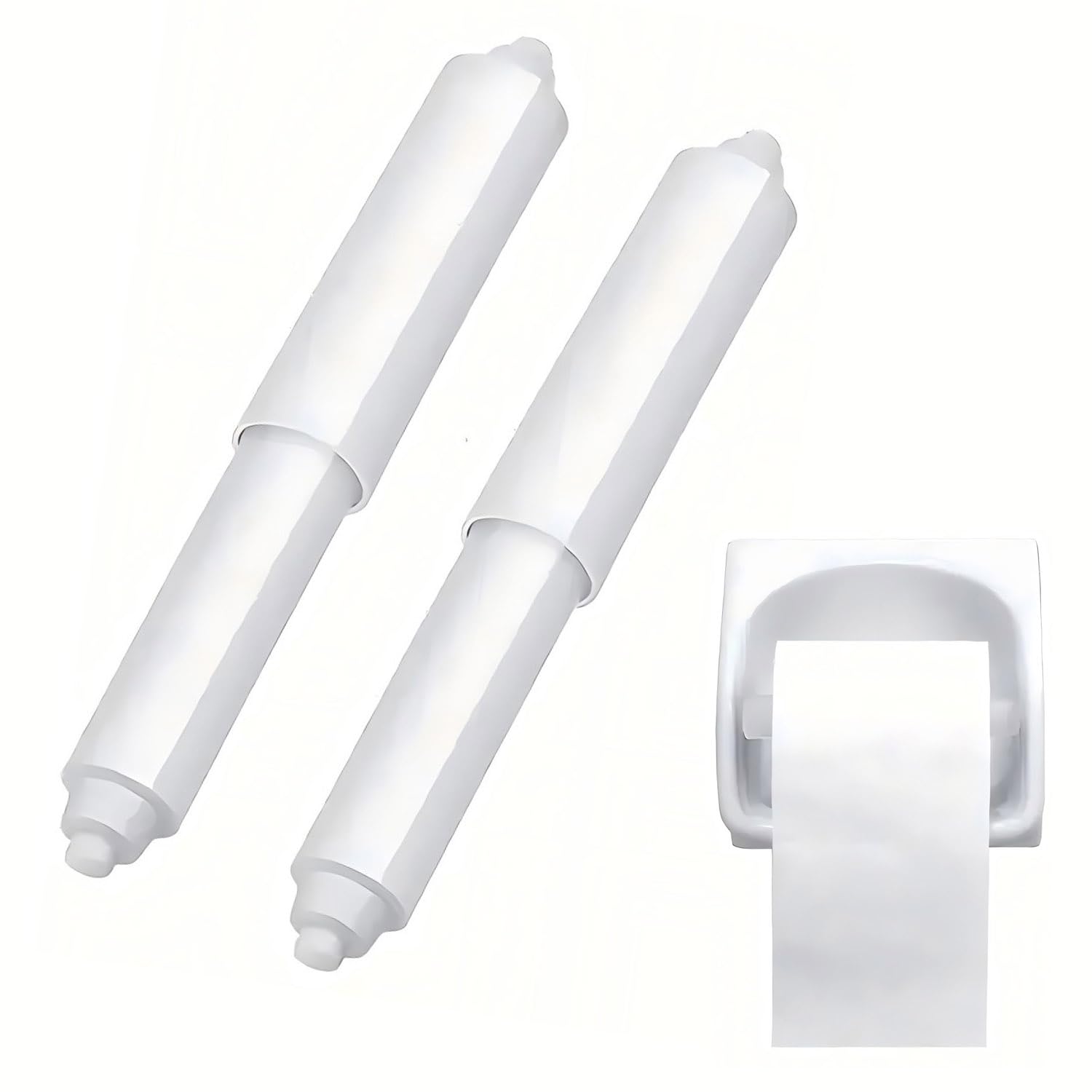 Yedjffiyo White 2Pcs Toilet Paper Holder Rollers, Plastic Toilet Tissue Roll Holder Insert Spring Loaded Bathroom Replacement Roller ( Point End)
