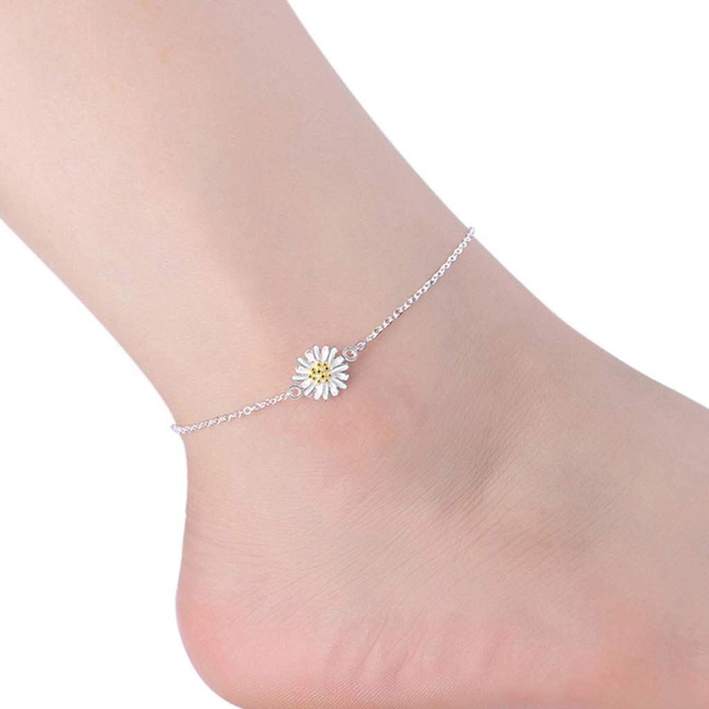 Tobillera de Playa de Verano, Pulsera de Tobillo con Delicada Flor Colgante Hueco Minutos Mujeres Cadenas de pie Adorable Calidad y Duradero
