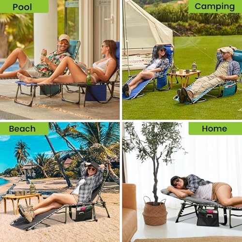 FUNDANGO Sun Lounger 5-Position Adjustable with SideTable heavy duty folding Sun Loungers for Garden Chaise Lounge Chair with Pillow and Side Pocket Sun Bed for Camping Beach Garden Patio Pool - Image 8