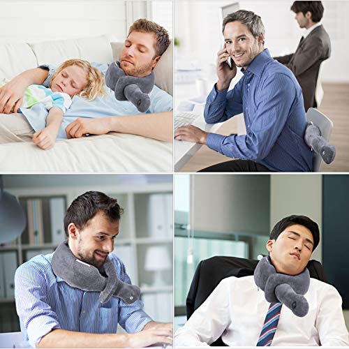 Lomitech Neck Pillow, Neck Wrap Vibration Massaging Wireless Travel Pillow Soft Touch Breathable Head Support For Office Sofa Air Plane Grey #TOP4