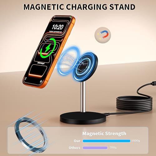 Image of Magnetic Wireless Charging Station,25W Fast Charger 6FT Mag safe Wireless Station Pad,Magnetic Mag-Safe 360 Charger Stand for iPhone 17 /17 Pro /Air /17 Pro Max /16 Pro Max /15 /14 /13 /12, AirPods Pro 2 /3 /4