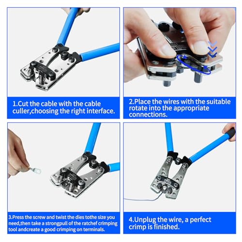 CCLIFE Batteriekabelschuh Crimpzange Groß Presszange Kabelschuh Crimpen Kabelschuhzange Satz 6-50 mm² (AWG 10-0)