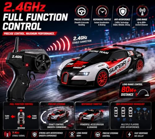 Image of Remote Control Sports Car & Off-Road SUV Toy for Kids, High Speed RC Racing with Wireless Remote, Realistic Lights & Premium Design Gift for Boys Girls (SUPERX Drift CAR)