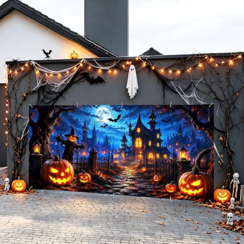 Image of Halloween Garage Door Decorations 7 x 16 ft, Pumpkin Manor Cover