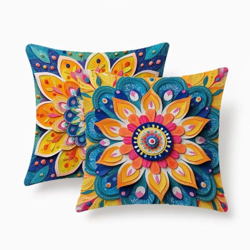 Housses de coussin extérieur 55x55 lin lot de 2 imperméables bohème - 2