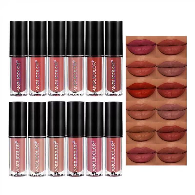 Anglicolor 12 Colors Matt Ink Lippenstift Set Velvet Matt Nudetöne Rose Pink Waterproof Long-Lasting Non-Stick Cup Not Fade Shimmer Lip Gloss Roter Liquid Lipstick Set For Women(Set B)