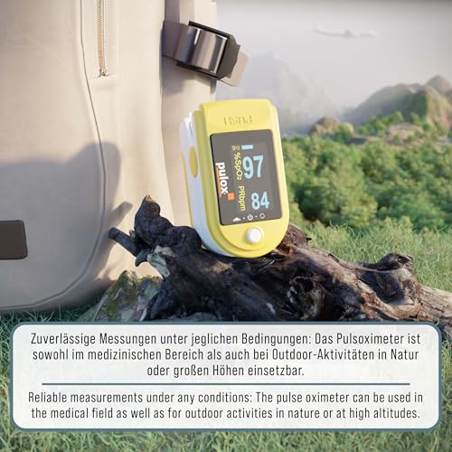 Pulsoximeter Pulox PO-200A Solo mit Alarm und Pulston in Gelb für die Messung von Puls, Sauerstoffsättigung und PI am Finger