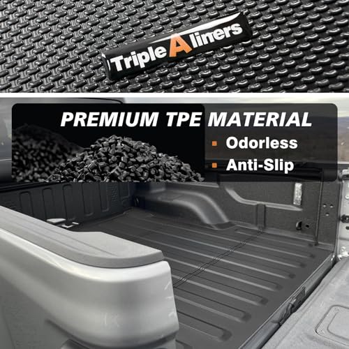 Image of TripleAliners Truck Mat Compatible with 2020-2026 Jeep Gladiator JT 5FT Accessories, Truck Bed Mat Heavy Duty Custom Fit All Weather Protection TPE Pickup Liner