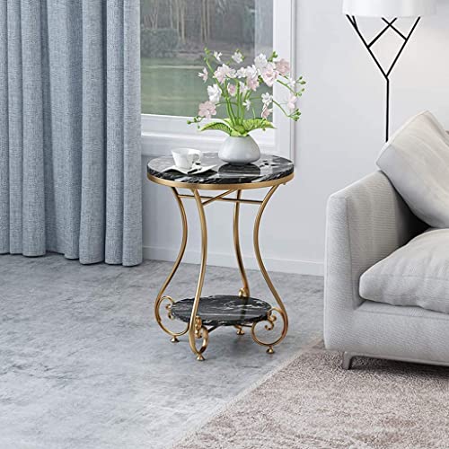 Image of Round End Table with Storage Side Table Corner Table Metal White Wooden Top with Gold Base for Living Room Bedroom-Black & Gold
