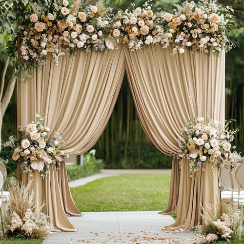 Image of 20ftx15ft Champagne Backdrop Curtains for Parties, Wrinkle Free Polyester Photo Backdrop Drapes 4 Panels 15 ft Long Back Drop Cloth for Wedding Birthday Photography Background Party