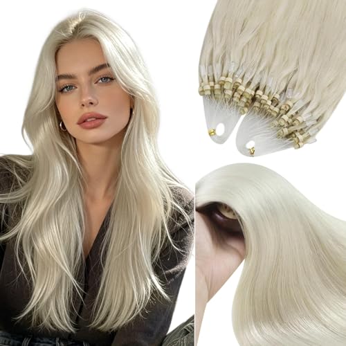 Image of YoungSee Micro Loop Extensions Real Human Hair 24 Inch Blonde Micro Link Hair Extensions Human Hair Platinum Blonde Microbead Extension 1g /strands 50g Cold Fusion Hair Extension for Wedding