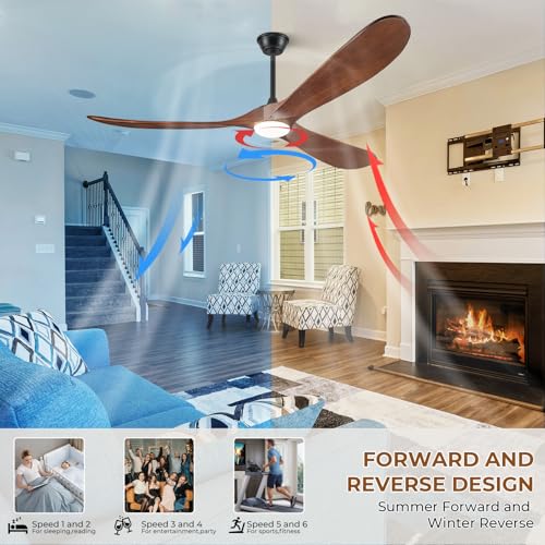 BOOSANT 60" Outdoor Ceiling Fans with Lights and Remote Control, 3 Blade Ceiling Fan with Lights High CFM Quiet Wood Walnut Outdoor Fan, Propeller Ceiling Fan for Outdoor/Indoor/Patio,Deep Walnut by BOOSANT - Used condition - Image 6