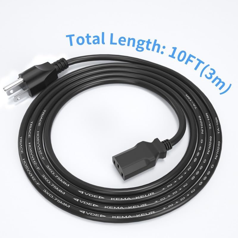 Miniatura 8 de Paquete de 3 cables de alimentación amplificadores de 10 pies (9.8 ft), cable de alimentación de 3 clavijas de repuesto para guitarra eléctrica