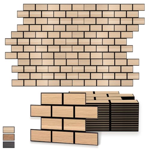 Image of WoveN SounD Brick Acoustic Panels, Natural Oak, 16 Pack, 16x12 in | Self-Adhesive, Peel and Stick, NRC 0.95, Seamless Brick, Refined Sound, Home, Studio, Office, Theater