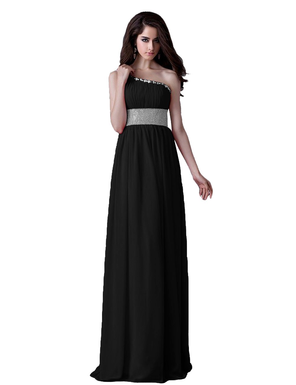 Tidetell Elegant Empire Bridesmaid One-Shoulder Long Chiffon Evening Prom Gowns