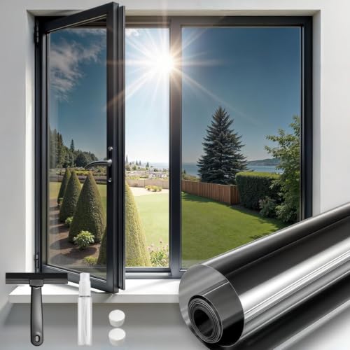 Qualsen Vinilo Espejo para Ventanas Privacidad, Negro-Plateado, 30x200cm