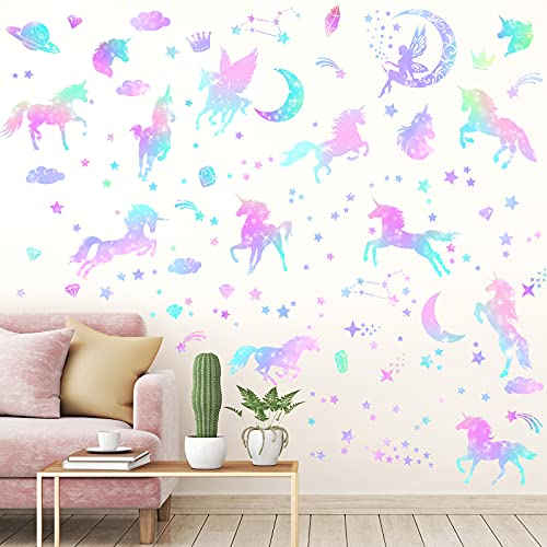 4 Sheets Of Unicorn Peel And Stick Wall Decal Glitter Unicorn And Fairy Wall Stickers Cartoon Wall Decals Removable Diy For Bedroom Playroom Living Room Decor, Unicorn And Fairy #TOP5