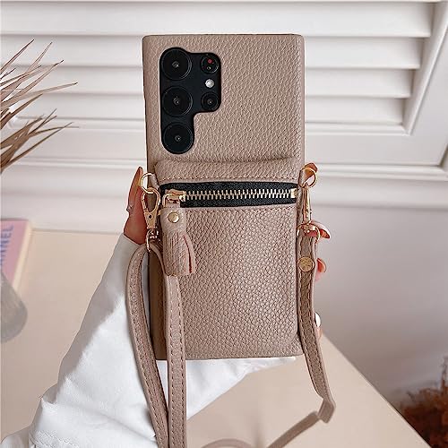 Coque cordon Galaxy A53 5G ENILSA, pochette kaki avec porte-carte et bandoulière amovible