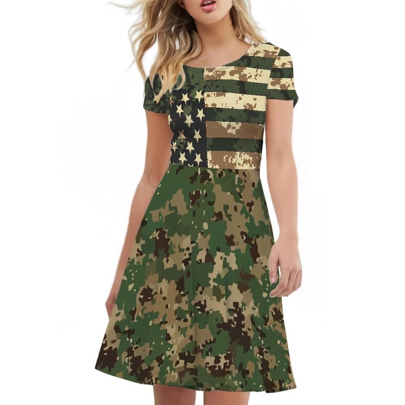 Image of Irisjudy T Shirt Dress for Women Short Sleeve Girls Short Sleeve Dress Plus Size, O Neck Knee Length Midi Dress for Ladies