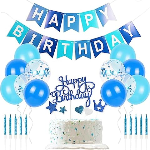 Blue White Happy Birthday Decorations Kit Cover