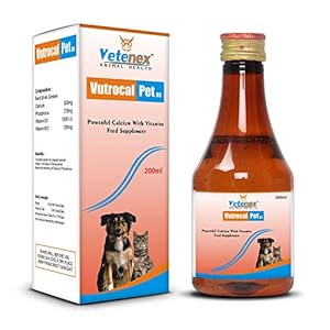 VETENEX Vutrocal-Pet D3 – Calcium Syrup with Phosphorus, Vitamin D3 & B12 for Dogs, Puppy and Cats – 200 ML