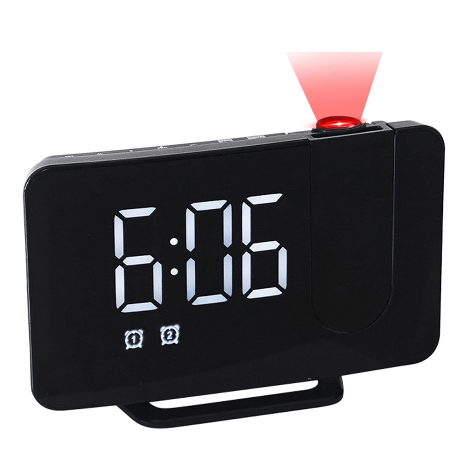 Réveil Projecteur, avec Radio FM, Projecteur Réglable à 180°, Chargeur USB pour Chambre à Coucher, Bureau, Ados, etc.,White