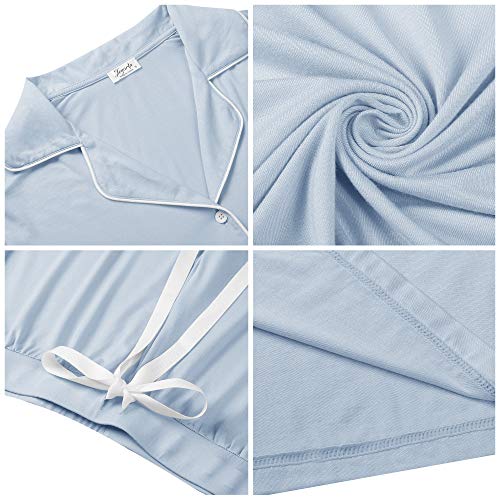 Image of Cherrydew Women Bamboo Viscose Super Soft Comfy Summer Cooling Short Sleeve Button Down Pajama Shorts Set S-XXL