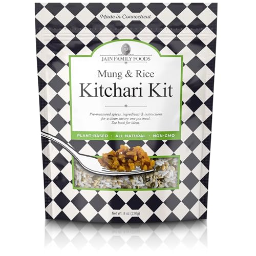 Image of Jain Family Foods Mung Rice Khichdi Kitchari Kit | Authentic Indian Meal Kit with Spiced Yellow Lentils | Plant Based, Gluten-Free, High Fiber | Easy One Pot Dinner, Instant Pot Friendly | Serves 3