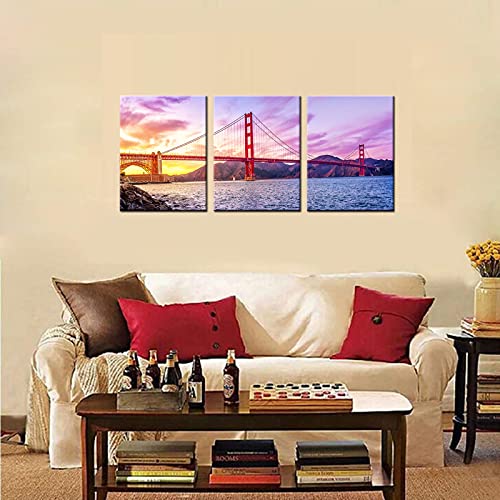 Artmyharbor 3 Piece Canvas Wall Art Golden Gate Bridge At Sunrise Landscape Picture Print San Francisco California Artwork Painting Modern Home Art Decor Stretched Ready To Hang #TOP1