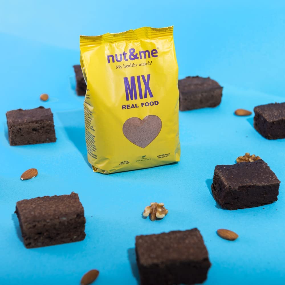 Preparado para brownie proteico 600 gr nut&me | Sin azúcar | Sin conservantes o aditivos |Contiene harina de almendra, avena y eritritol | Sin gluten | Vegano | 1 unidad = 8 raciones | Pack 2 x 300 gr