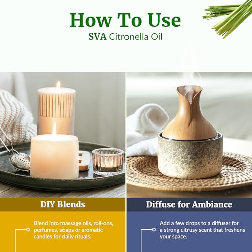 Image of SVA Citronella Essential Oil 4 Fl Oz - for Diffuser, Skin & Hair Care - Ideal for Massage & DIY Blends - with Dropper