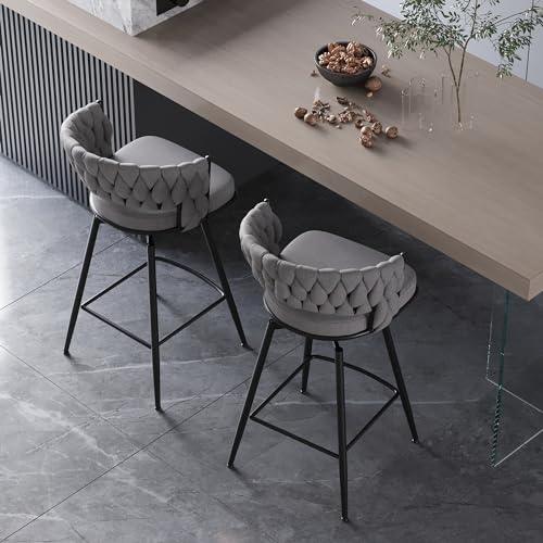 Swivel-Bar-Stools-Set-of-2-Modern-360-Swivel-Bar-Stools-25-inch-Modern-Bar-Chairs-with-Woven-Back-Footrest-Counter-Height-Bar-Stools-for-Kitchen-Island-Cafe-Bar-Wet-Counter Swivel Bar Stools Set of 2 Modern 360 Swivel Bar Stools 25 inch Modern Bar Chairs with Woven Back Footrest Counter Height Bar Stools for Kitchen Island Cafe Bar Wet Counter