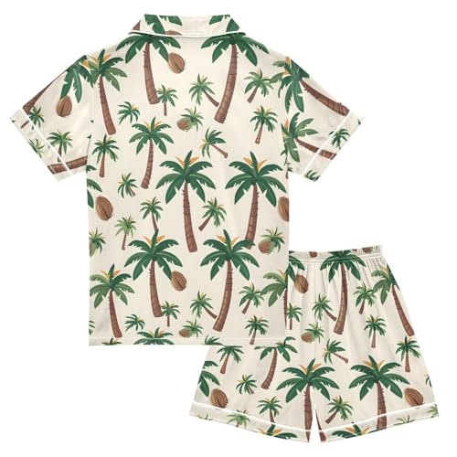 ALAZA Coconut Tree Fruit Satin Pajamas Set Short Sleeve Button Down Sleepwear Summer Pjs 2 Piece2