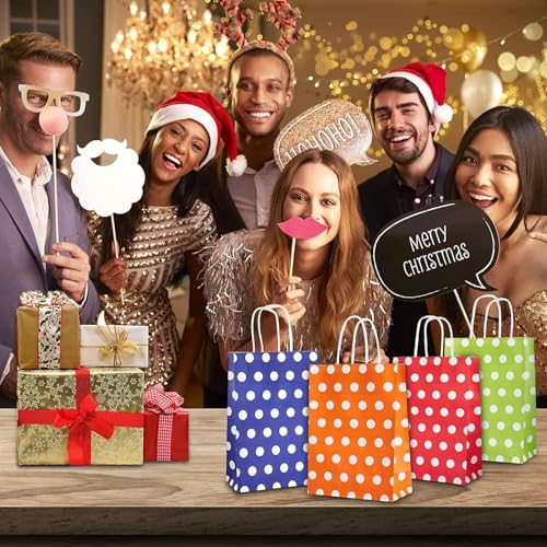 Image of RanGit Bhumi Gift Bags- 10 pcs 8x4x10 inch Polka Dots Small Paper Bags with Handles, Party Favor Candy Goodie Treat Bags, Paper Carry Bags for Birthday, Wedding, Baby Shower Return Gifts (Small-Polka Dots, Pack of 10)