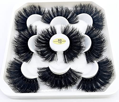 HBZGTLAD new 5 Pairs 25 mm 3d Mink Lashes Bulk Faux with Custom Natural Mink Lashes Pack Short Wholesales Natural False Eyelashes (9D-13)