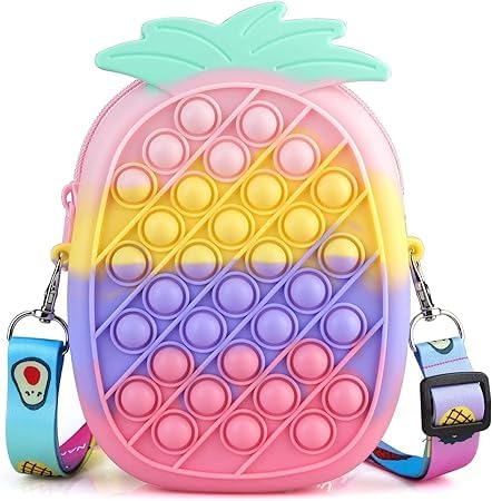 Pop Shoulder Bag Purse Fidget Sensory Toys, Rainbow PineappleCrossbody Bag-image-34