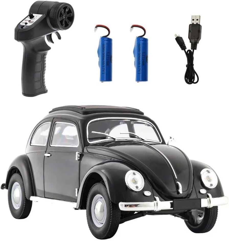 NULA D62MINI 1:16 Scale Retro RC Beetle Car, 2.4GHz 4CH RWD Drift Remote Control Car with 130 Motor & LED Lights, High Speed Vintage Racing Sport Model for Adults Enthusiasts