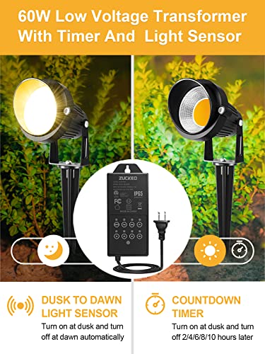Zuckeo 5W Led Low Voltage Landscape Lights With Timer Transformer 12V 24V Outdoor Landscape Lighting Kit With Connector Waterproof Warm White Spotlights For Garden Pathway Wall Tree Flood (12Pack) #TOP1