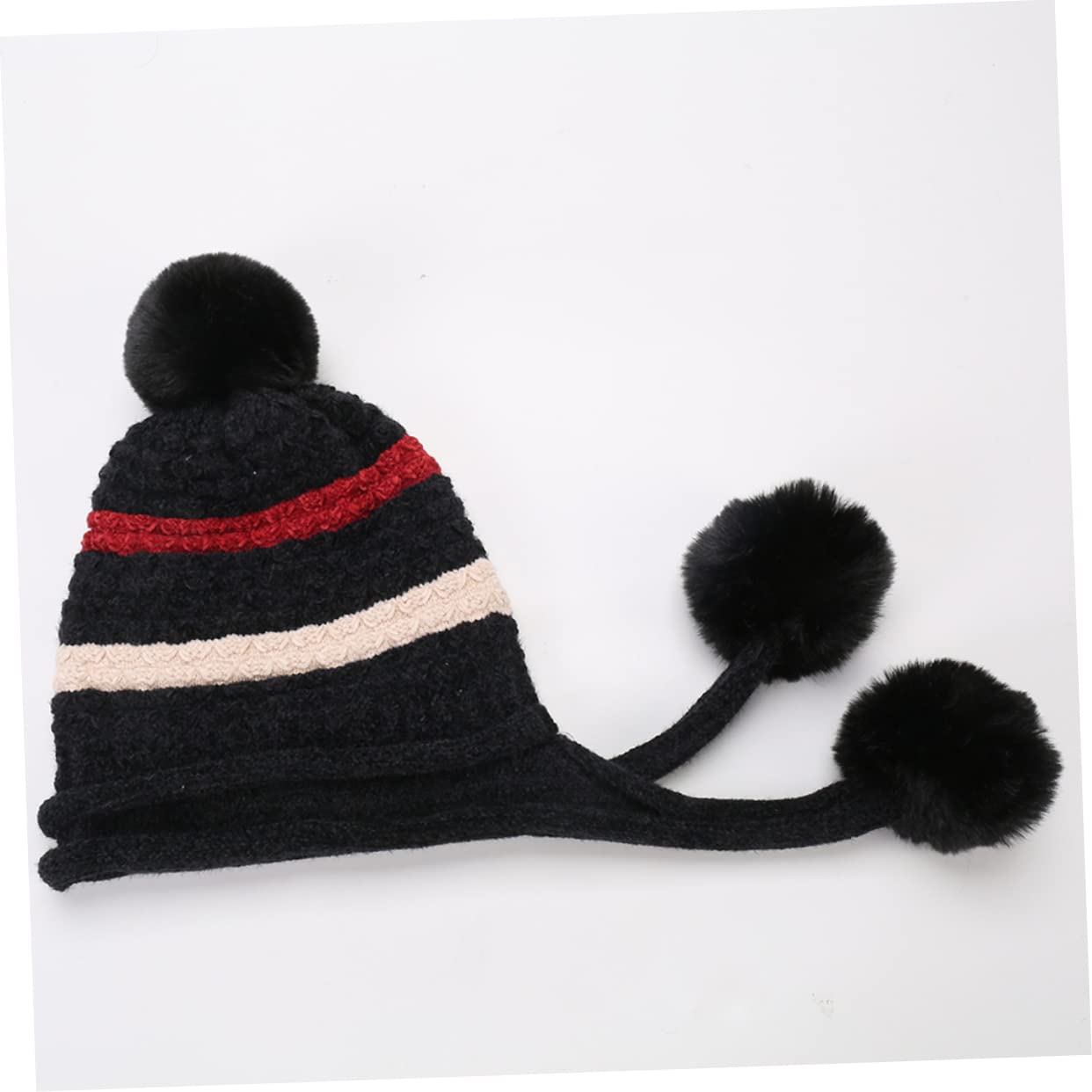 SOIMISS 3pièces Bonnet Hiver Laine Tricoté pour Femmes avec Pompons Chapeau Chaud Et Confortable pour Ski Les Activités Extérieur Jours Froids Noir