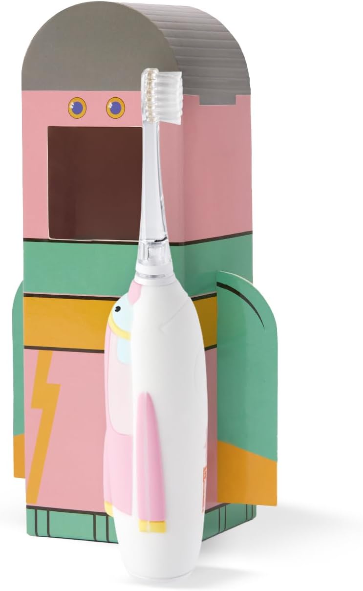 SuperMouth Turbo Twins Sonic Toothbrush – Battery-Powered, Soft Bristles, Flashlight to See Kids’ Mouth, Gently Cleans & Polishes Teeth for Ages 3-6 Years, Augmented Reality Sticker to Teach Brushing